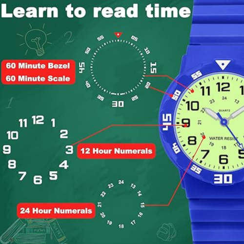 SOCICO Children Analog Watch Waterproof Time Teaching Easy to Read for Ages 4-12 Kids Boys Girls Watch Soft Band Wrist Watch Christmas Gift for Kids