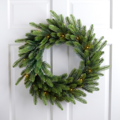 NORTHLIGHT  Real Touch B/o Pre-Lit Noble Fir Christmas Wreath - 24" - Warm Led In White