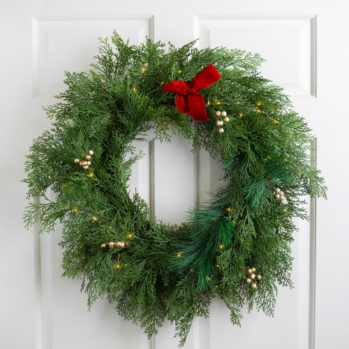 Real Touch™ Cedar and White Pine Artificial Christmas Wreath - 30" - Warm White LED