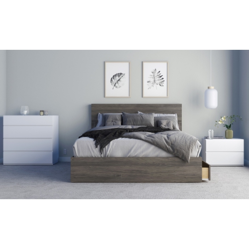 Ensemble 4 pièces pour chambre à coucher avec cadre de lit, tête de lit, table de chevet et commode de Nexera