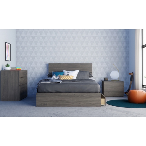 Ensemble 4 pièces pour chambre à coucher avec cadre de lit, tête de lit, table de chevet et commode de Nexera