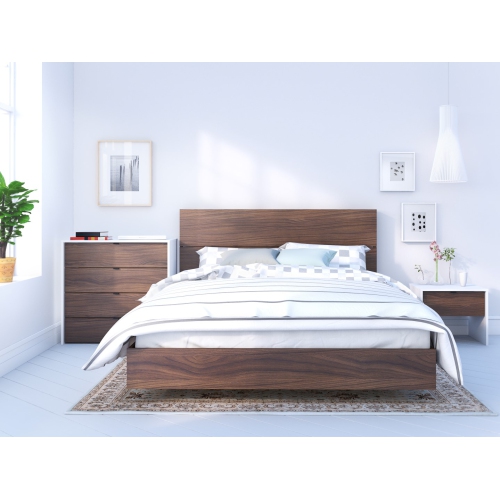 Ensemble 4 pièces pour chambre à coucher avec cadre de lit, tête de lit, table de chevet et commode de Nexera