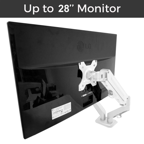 MotionGrey Single Metal Computer Monitor Arm Stand Universal Vesa Mount Arms Installation for up to 28 Inch Screen for Desk - White