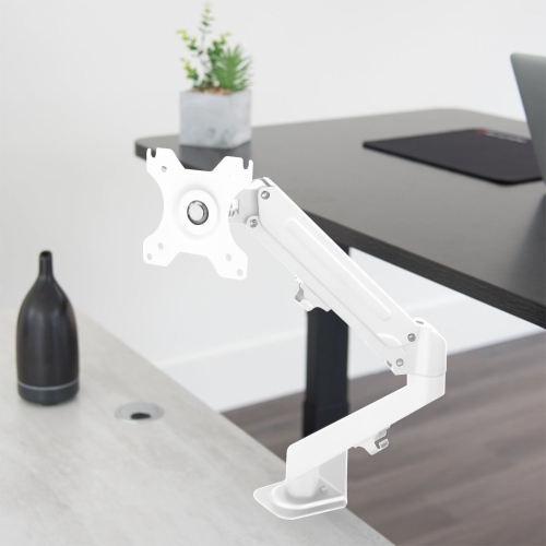 MotionGrey Single Metal Computer Monitor Arm Stand Universal Vesa Mount Arms Installation for up to 28 Inch Screen for Desk - White