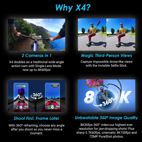 Insta360 X4 - Waterproof 360 Action Camera + 50-in-1 Accessory Kit + 64GB Card Bundle