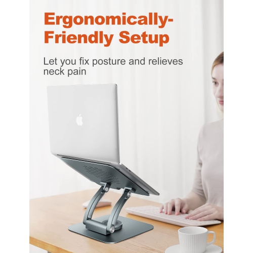 Swivel Laptop Stand for Desk, Ergonomic Laptop Holder with 360° Rotating Base, Adjustable Computer Stand Laptop Riser Compatible with Air, Pro, All