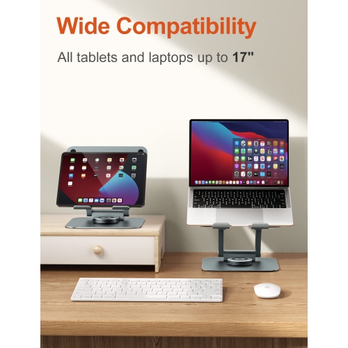 Swivel Laptop Stand for Desk, Ergonomic Laptop Holder with 360° Rotating Base, Adjustable Computer Stand Laptop Riser Compatible with Air, Pro, All