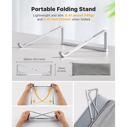 Foldable Laptop Stand for Desk, Portable Computer Stand, Ergonomic Aluminum MacBook Stand, Laptop Riser Holder Compatible with MacBook Air Pro, Dell