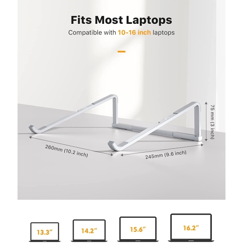 Foldable Laptop Stand for Desk, Portable Computer Stand, Ergonomic Aluminum MacBook Stand, Laptop Riser Holder Compatible with MacBook Air Pro, Dell