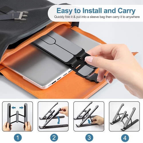 Laptop Stand,Foldable Portable Desktop Laptop Holder, 6-Levels Angles Adjustable Height Notebook Mount, ABS&Containing Metals Stable PC Riser for