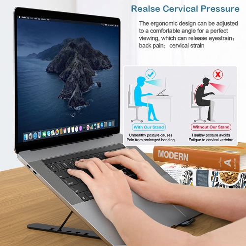 Laptop Stand,Foldable Portable Desktop Laptop Holder, 6-Levels Angles Adjustable Height Notebook Mount, ABS&Containing Metals Stable PC Riser for
