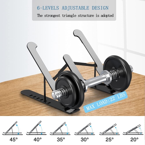 Laptop Stand,Foldable Portable Desktop Laptop Holder, 6-Levels Angles Adjustable Height Notebook Mount, ABS&Containing Metals Stable PC Riser for