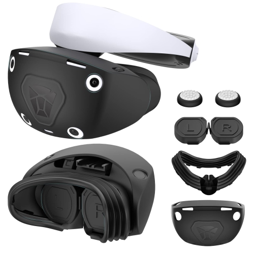 VR Protector Cover Set for Playstation VR2, Silicone PSVR2 Headset Cover & Face Cushion Cover Pad & Lens Dust Cover & 2 Pack Controller Thumb Grips f