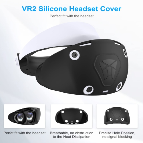 VR Protector Cover Set for Playstation VR2, Silicone PSVR2 Headset Cover & Face Cushion Cover Pad & Lens Dust Cover & 2 Pack Controller Thumb Grips