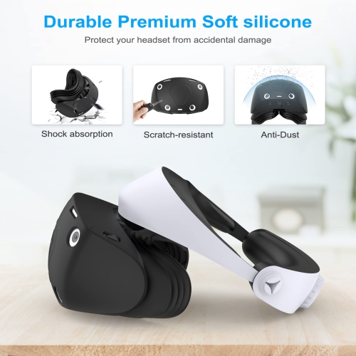 VR Protector Cover Set for Playstation VR2, Silicone PSVR2 Headset Cover & Face Cushion Cover Pad & Lens Dust Cover & 2 Pack Controller Thumb Grips