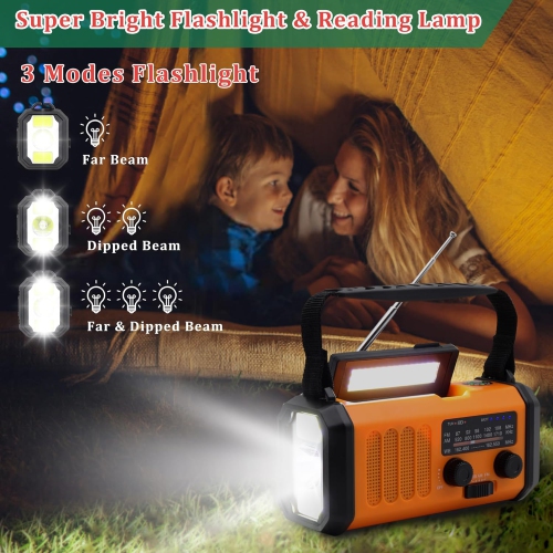 Emergency Hand Crank Weather Radio with 10000mAh Battery Backup,Type-C Charging Portable Solar AM FM NOAA Radio with USB Charger,Flashlight,Reading