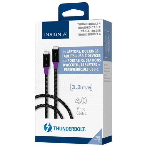 Open Box Insignia 1m Braided Thunderbolt 4 USB-C to USB-C Cable (NS-PC3T433B23-C) - Black