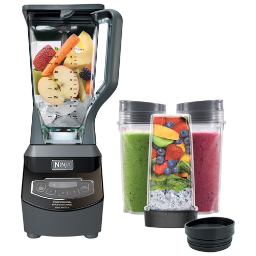 Refurbished Ninja Professional 2.1L 1100-Watt Countertop Blender with Nutri Ninja Cups - Black