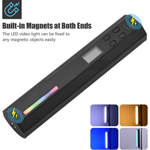 1-pcs LED Video Light, Rechargeable Photography Light Bar RGB Fill Light 2500K-9000K Dimmable CRI95 + LCD Screen Magnetic Back with Tripod for Vlog