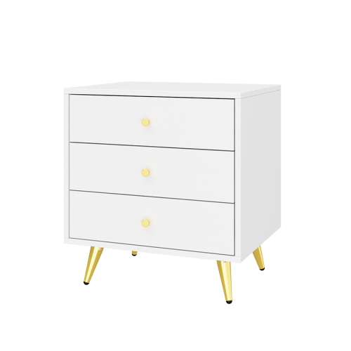 HOMSEE  Modern 3-Drawer Nightstand With Gold Accents And Ample Storage for Bedroom Or Living Room (19.7" W X 15.7" D X 20.8" H) In White