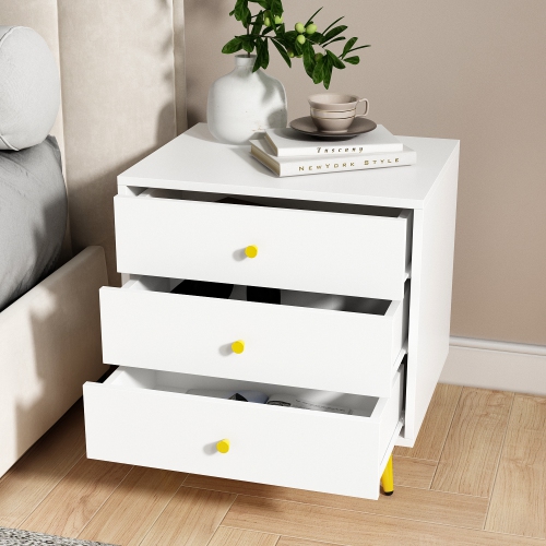 Homsee Modern 3-Drawer Nightstand with Gold Accents and Ample Storage for Bedroom or Living Room White
