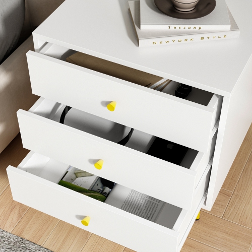 Homsee Modern 3-Drawer Nightstand with Gold Accents and Ample Storage for Bedroom or Living Room White