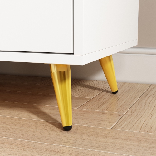 Homsee Modern 3-Drawer Nightstand with Gold Accents and Ample Storage for Bedroom or Living Room White