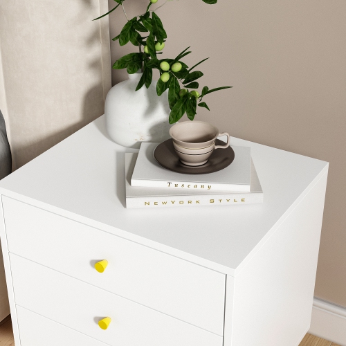 Homsee Modern 3-Drawer Nightstand with Gold Accents and Ample Storage for Bedroom or Living Room White