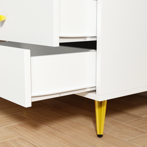 Homsee Modern 3-Drawer Nightstand with Gold Accents and Ample Storage for Bedroom or Living Room White