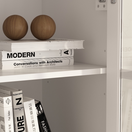 Homsee Elegant Glass Door Bookcase with Adjustable Shelves and Spacious Drawers for Living Room or Home Office Storage White