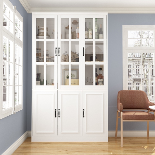 Homsee Tall Pantry Cabinet with Glass Doors, Adjustable Shelves, and Ample Storage for Kitchen or Dining Room White