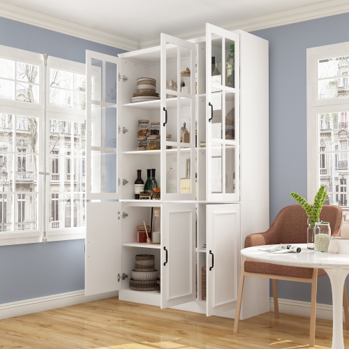 Homsee Tall Pantry Cabinet with Glass Doors, Adjustable Shelves, and Ample Storage for Kitchen or Dining Room White