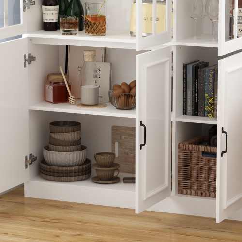 Homsee Tall Pantry Cabinet with Glass Doors, Adjustable Shelves, and Ample Storage for Kitchen or Dining Room White