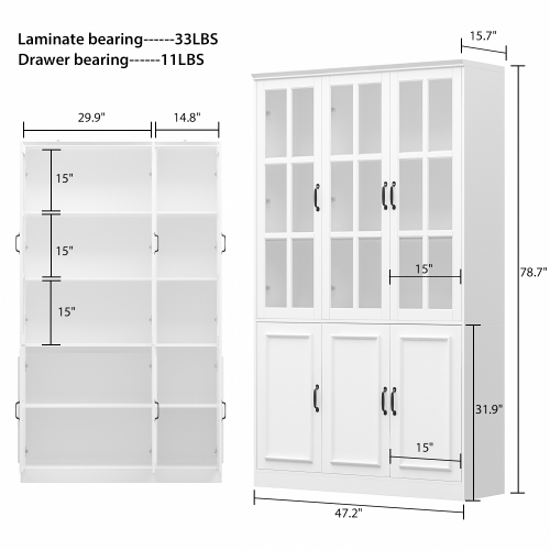 Homsee Tall Pantry Cabinet with Glass Doors, Adjustable Shelves, and Ample Storage for Kitchen or Dining Room White