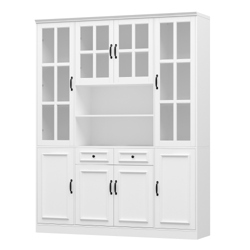 HOMSEE  Spacious Buffet Pantry Cabinet w Glass Doors, Adjustable Shelves, And Generous Storage for Kitchen Or Dining Room (63" W X 15.7" D X 78.7"
