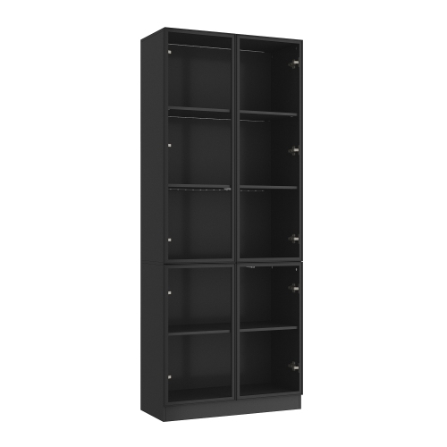 HOMSEE  Sleek Display Cabinet With Glass Doors, Adjustable Shelves, And Integrated Led Lighting (31.5" W X 14.2" D X 78.7" H) In Black