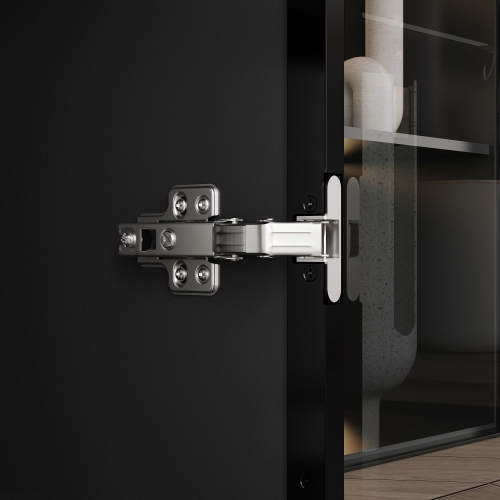 Homsee Sleek Display Cabinet with Glass Doors, Adjustable Shelves, and Integrated LED Lighting Black