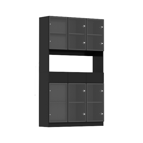 Homsee Tall Glass Display Cabinet with Storage Drawers and Shelves, Freestanding Curio Cabinet for Living or Dining Room Black
