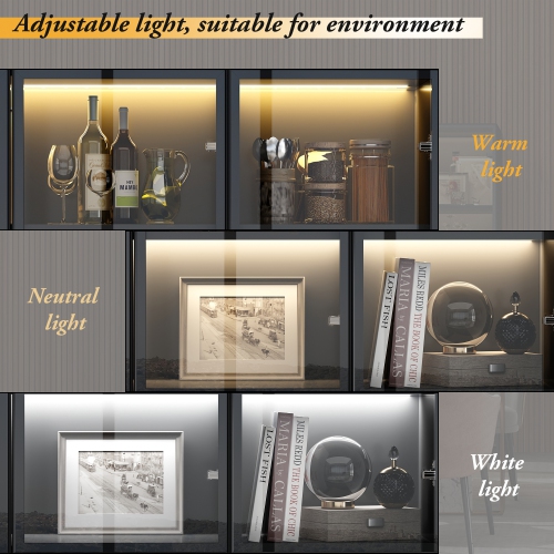 Homsee Tall Glass Display Cabinet with Storage Drawers and Shelves, Freestanding Curio Cabinet for Living or Dining Room Black