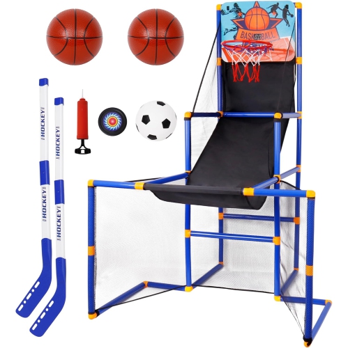 3In1 Scoring Basketball Stand Football Hockey Toy Gift Set For 3+ Years Kids