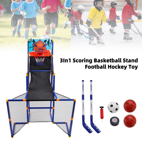 3In1 Scoring Basketball Stand Football Hockey Toy Gift Set For 3+ Years Kids