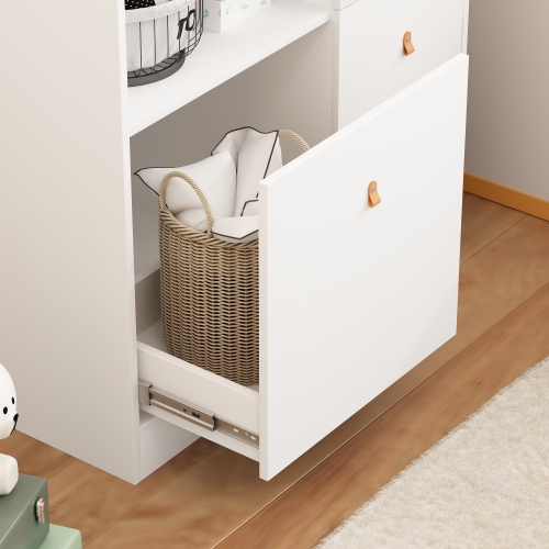 Homsee Classic White Changing Table with Ample Storage, Built-in Shelves, and Pull-Out Laundry Basket White