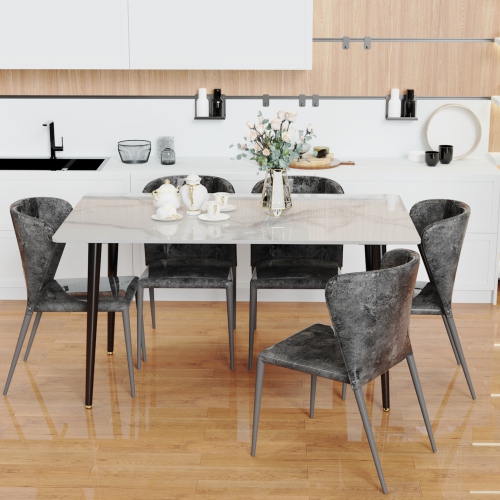 48 x 28 Inch Kitchen Dining Table:Modern Rectangular Breakfast Table Sintered Stone Marble Effect Table Top with Tapered Metal Legs for Restaurant