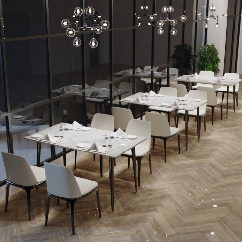 48 x 28 Inch Kitchen Dining Table:Modern Rectangular Breakfast Table Sintered Stone Marble Effect Table Top with Tapered Metal Legs for Restaurant