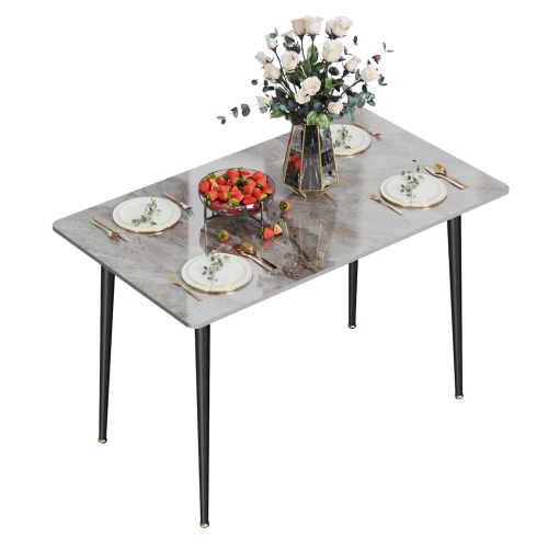 48 x 28 Inch Kitchen Dining Table:Modern Rectangular Breakfast Table Sintered Stone Marble Effect Table Top with Tapered Metal Legs for Restaurant