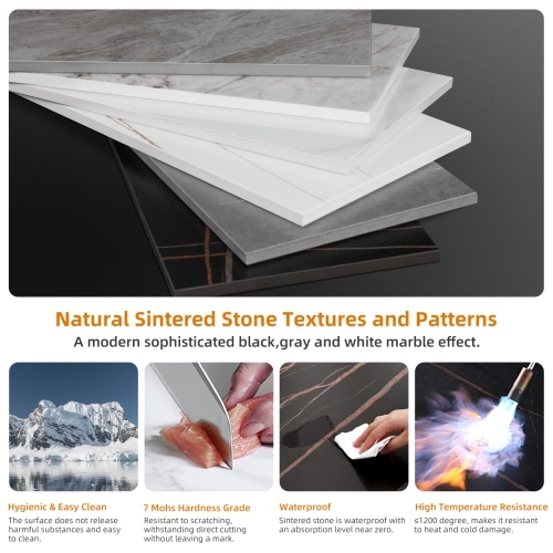 48 x 28 Inch Kitchen Dining Table:Modern Rectangular Breakfast Table Sintered Stone Marble Effect Table Top with Tapered Metal Legs for Restaurant