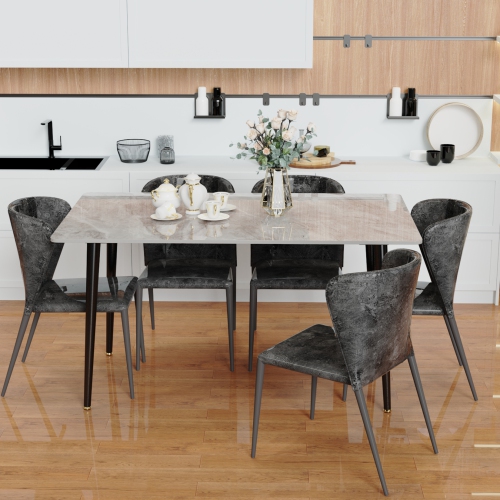 48 x 28 Inch Kitchen Dining Table:Modern Rectangular Breakfast Table Sintered Stone Marble Effect Table Top with Tapered Metal Legs for Restaurant