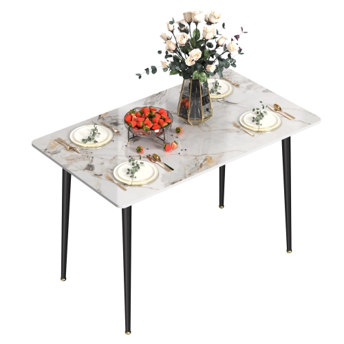 48 x 28 Inch Kitchen Dining Table:Modern Rectangular Breakfast Table Sintered Stone Marble Effect Table Top with Tapered Metal Legs for Restaurant