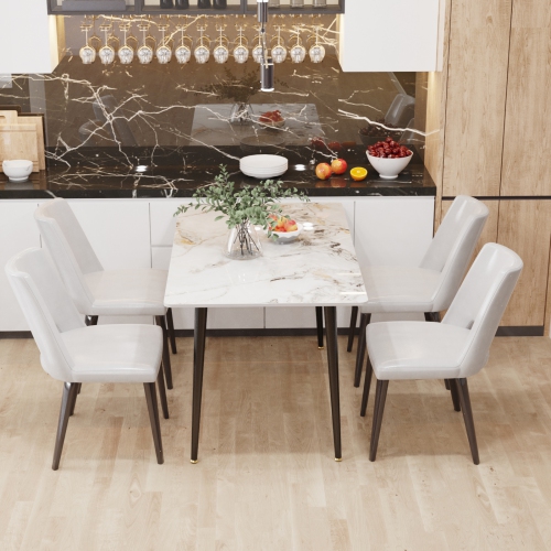 48 x 28 Inch Kitchen Dining Table:Modern Rectangular Breakfast Table Sintered Stone Marble Effect Table Top with Tapered Metal Legs for Restaurant
