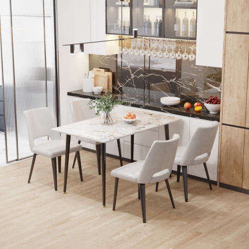 48 x 28 Inch Kitchen Dining Table:Modern Rectangular Breakfast Table Sintered Stone Marble Effect Table Top with Tapered Metal Legs for Restaurant